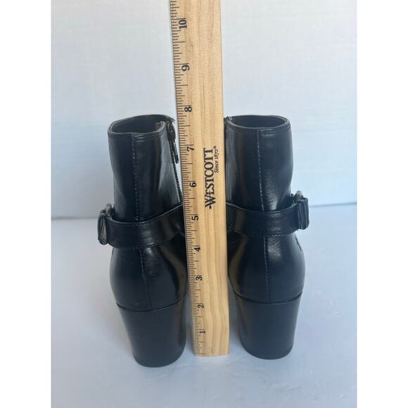 FRYE Janis Shield Black Leather Almond Toe Block Heel  Side Zip Ankle Boots 8.5B - Picture 7 of 11